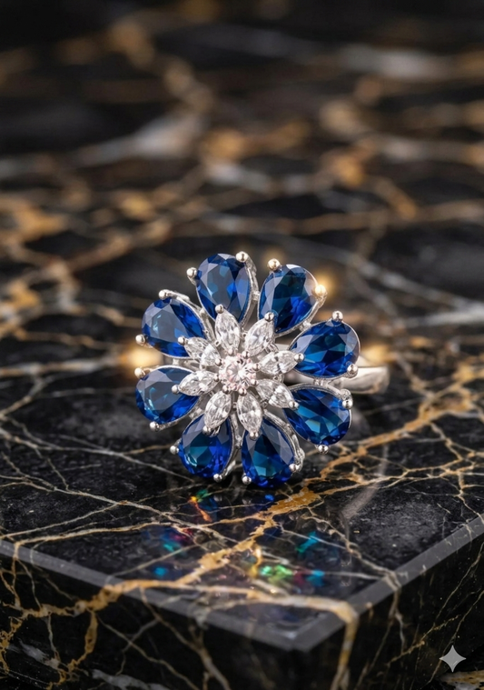 Blue Flower Cluster Ring