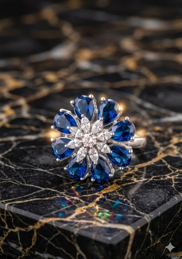 Blue Flower Cluster Ring
