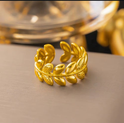 Round of leaf anti tarnish adjustable ring