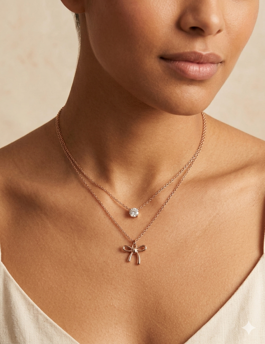Double Chain Solitaire & Ribbon Pendant rose gold