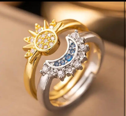 Sun & moon style 2 couple ring