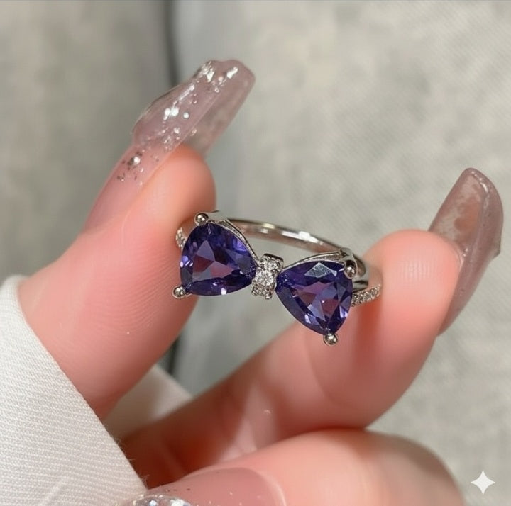 Bow knot style ring with purple stone Korean ring