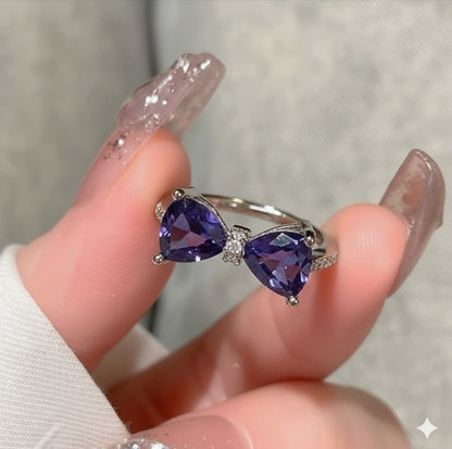 Bow knot style ring with purple stone Korean ring