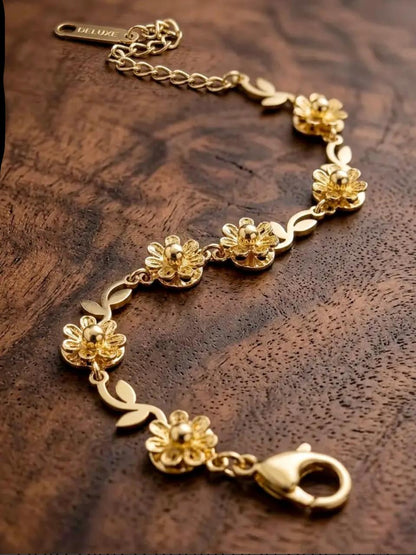 "Gold Sunflower Filigree Bracelet" Anti tarnish