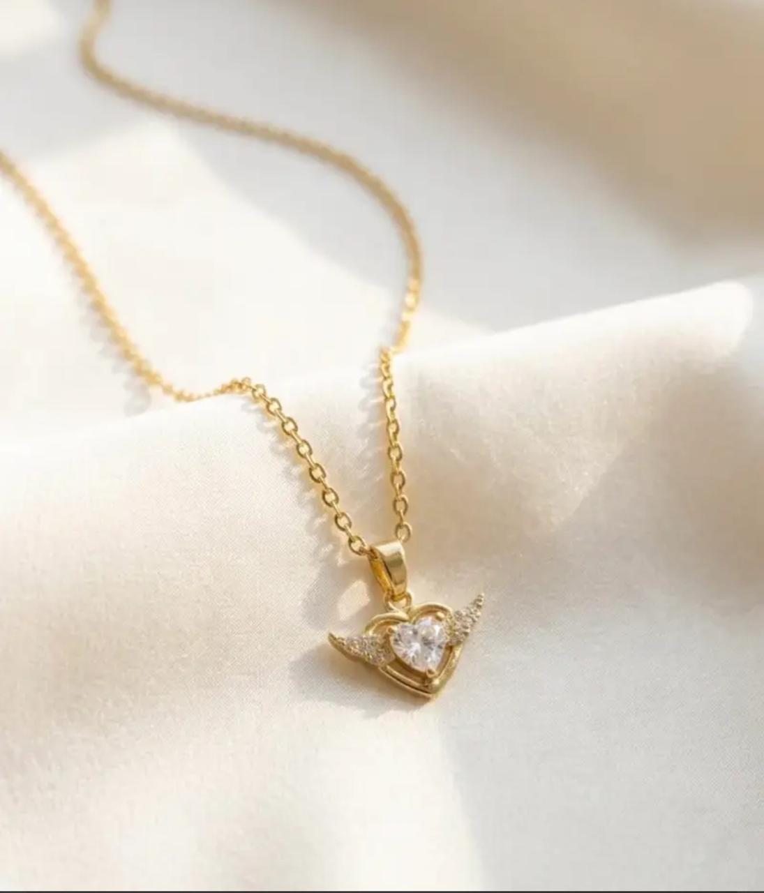Angel Wings Heart Pendant Necklace