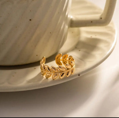 Round of leaf anti tarnish adjustable ring