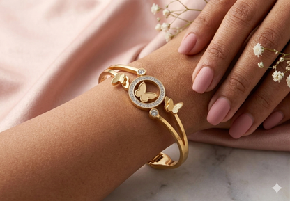 Butterfly Motif Gold-Toned Bangle Bracelet