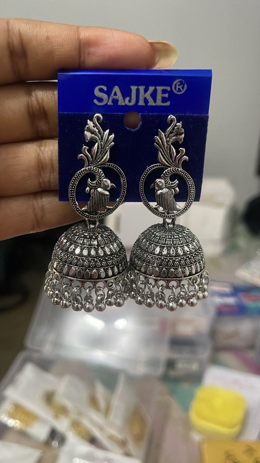 Oxidized Silver Peacock Jhumkas