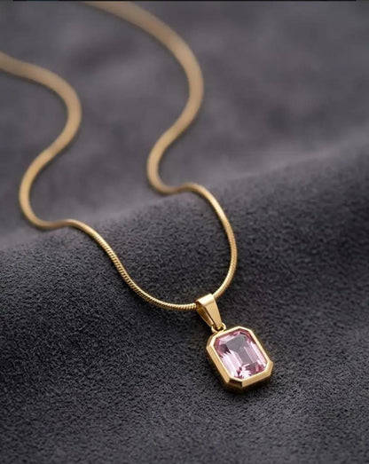 Emerald-Cut Pink Topaz Pendant