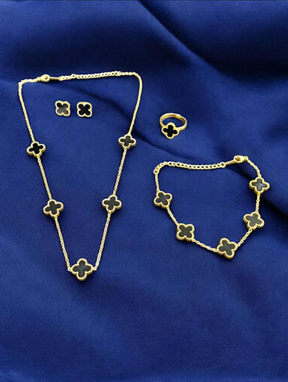 Black Cloverset with Bracelet,Earrings,necklace,finger ring