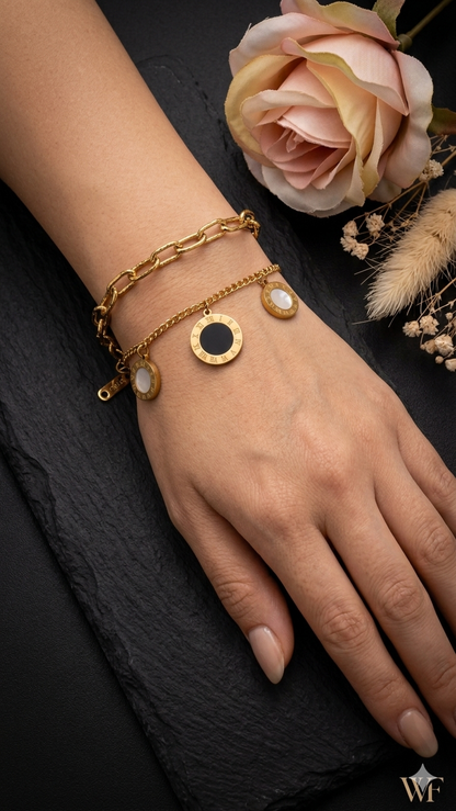 Black & white bay Roman numeral double layer bracelet