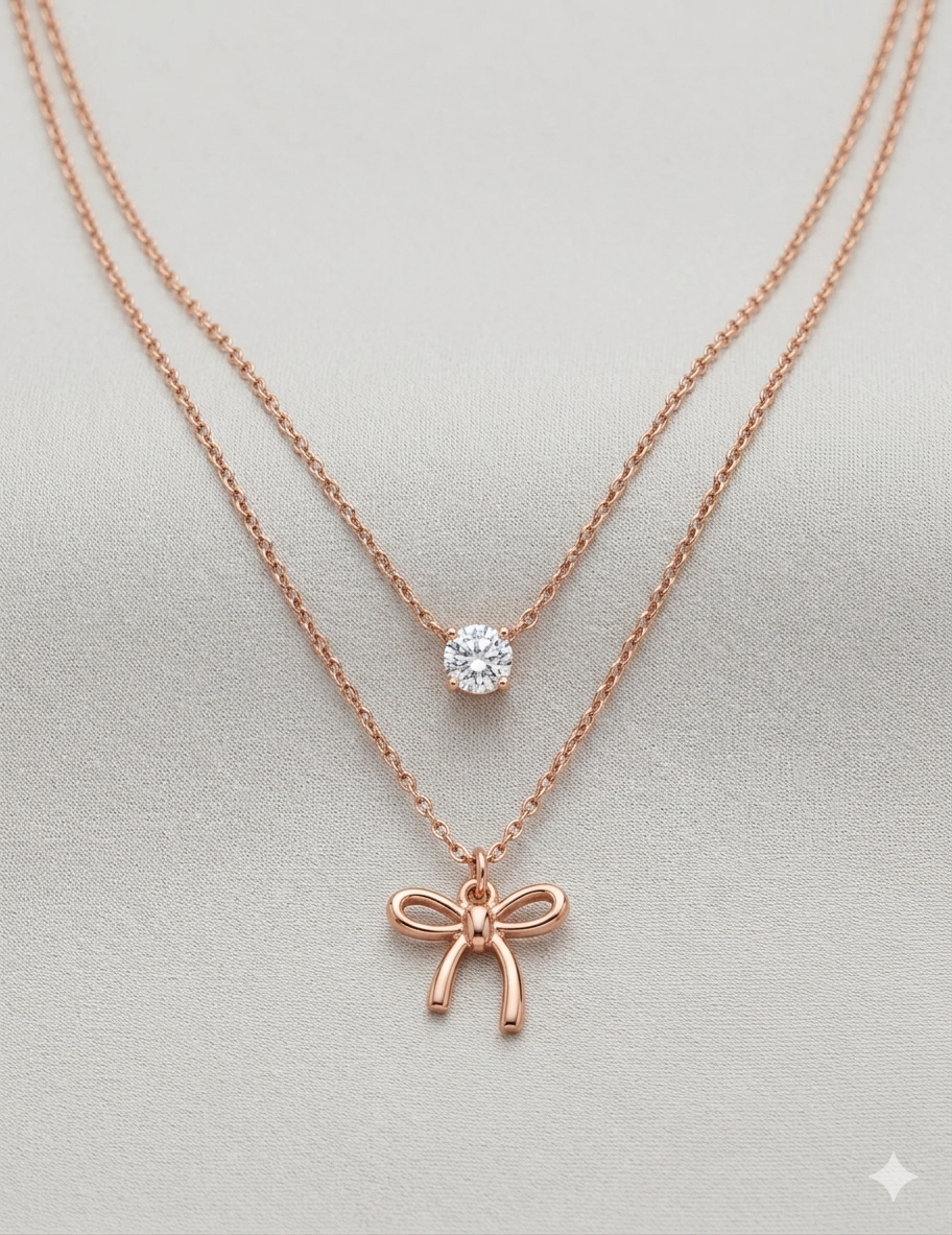 Double Chain Solitaire & Ribbon Pendant rose gold
