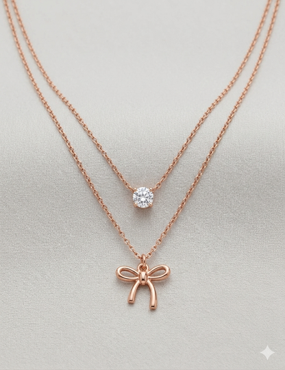 Double Chain Solitaire & Ribbon Pendant rose gold