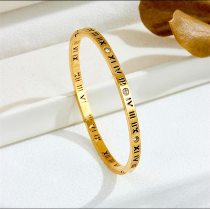 Roman number cut & stone bangle bracelet
