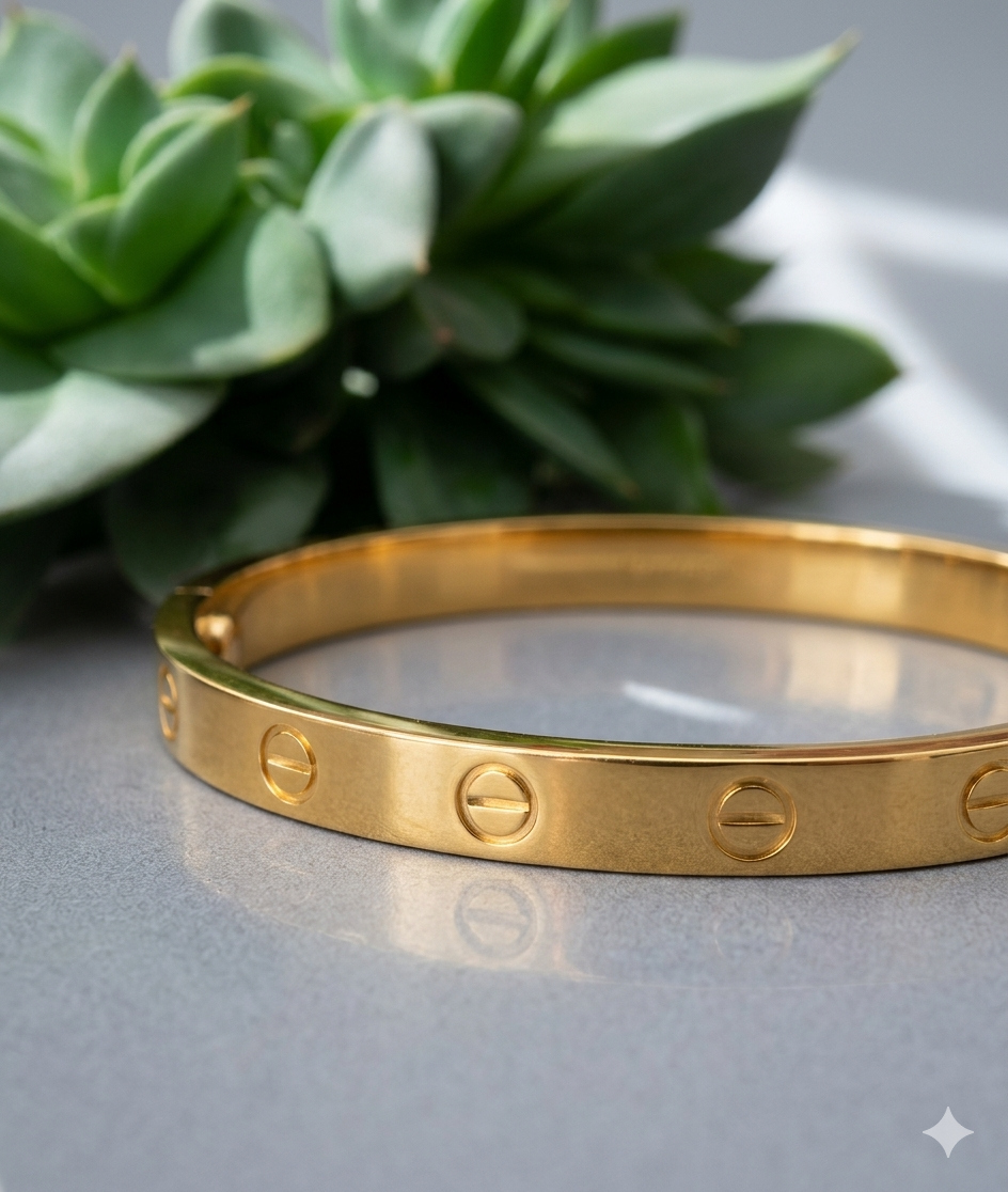 Gold-Plated Screw Motif Bangle