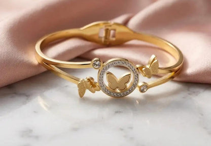 Butterfly Motif Gold-Toned Bangle Bracelet