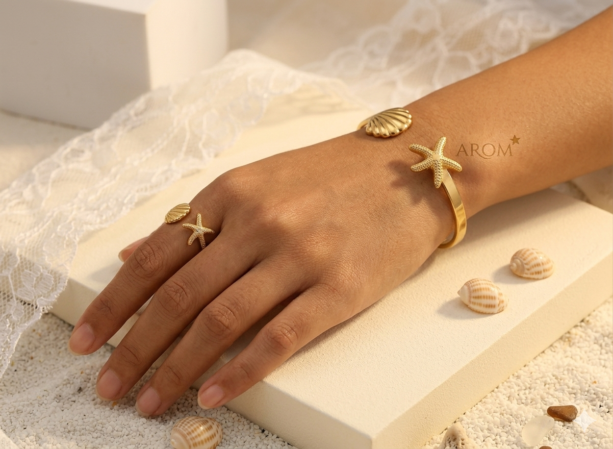 Golden Ocean Shell & Starfish Anti-Tarnish Set"