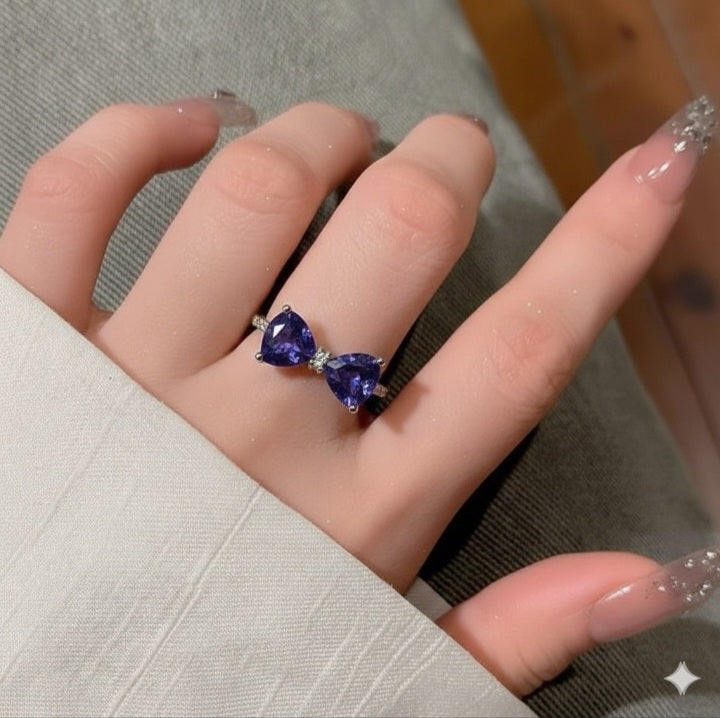 Bow knot style ring with purple stone Korean ring