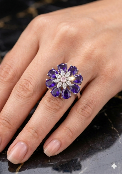 Blue Flower Cluster Ring