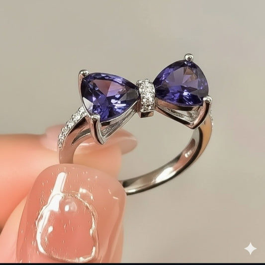 Bow knot style ring with purple stone Korean ring