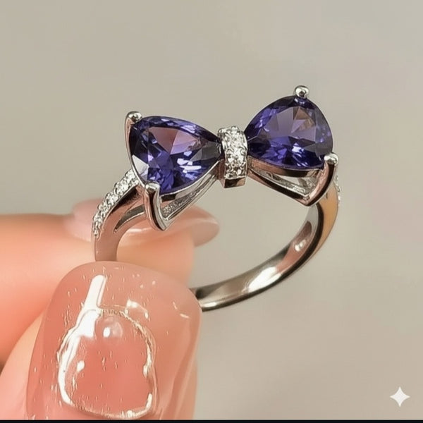 Bow knot style ring with purple stone Korean ring