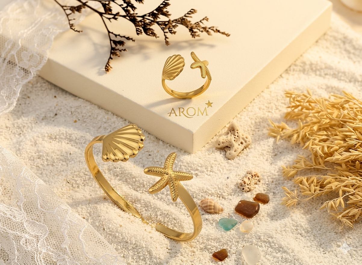 Golden Ocean Shell & Starfish Anti-Tarnish Set"